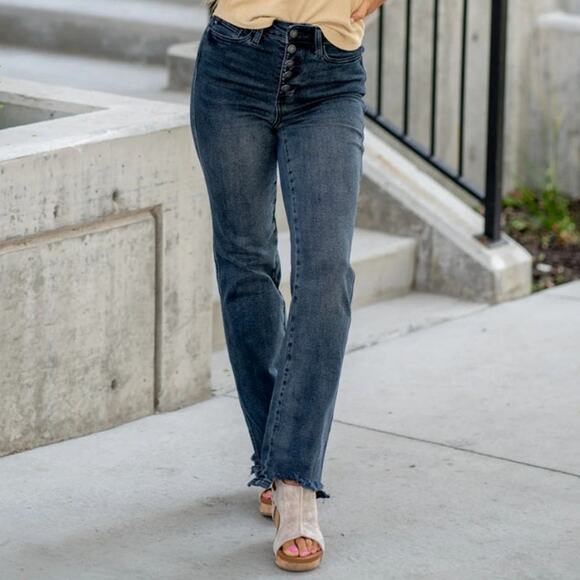 Judy Blue Best Day high rise straight fit leg jeans button fly raw hem boho - Picture 10 of 10